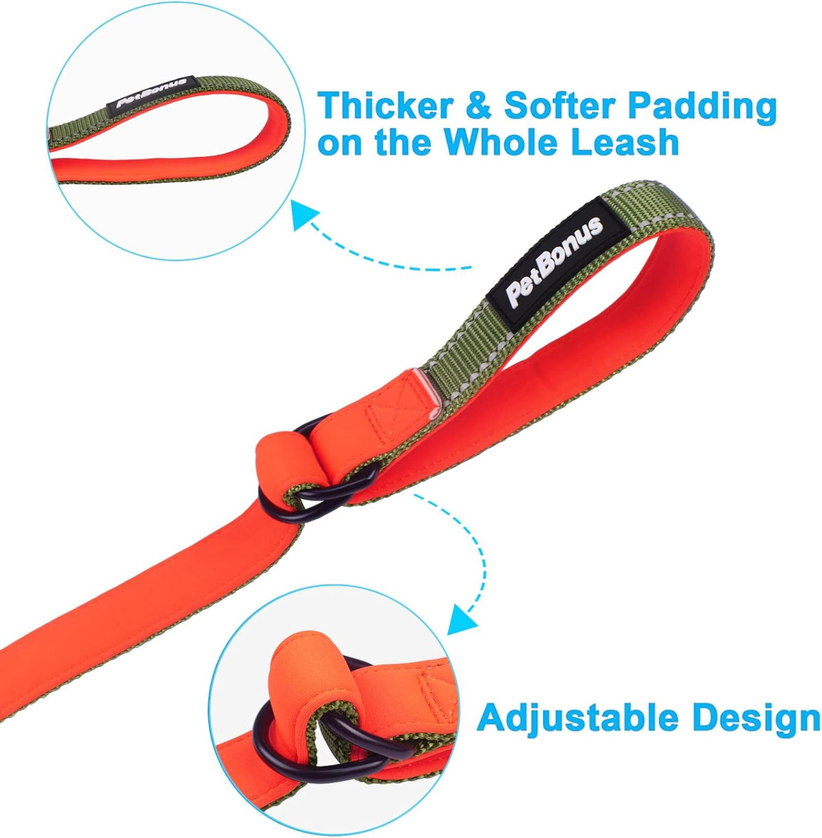 PetBonus Short Dog Leash, Safety Wrist Strap for Retractable Dog Leash, Reflective Design and Adjustable Soft Padded Handle, Extra Layer Security for Pet Stroller (Khaki Green)