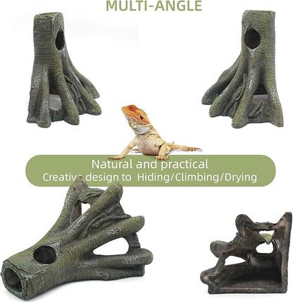 Aquarium Decor Corner Tree Stump Trunk Hollow Betta Cichlid Cave Rocks, Reptile Tank Accessories Climing Ramp for Reptiles, Amphibians, Leopard Gecko, Snake, Lizard, Frogs, Fish