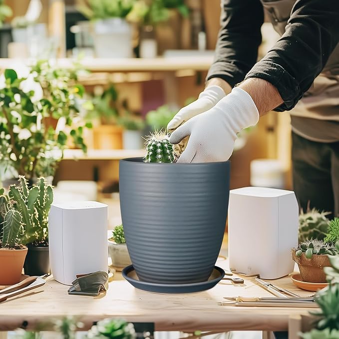 8 Inch Ceramic Plant Pot Large Planter Pot for Plants Indoor Outdoor Glaze Flower Pot with Drainage Hole and Saucer Gray