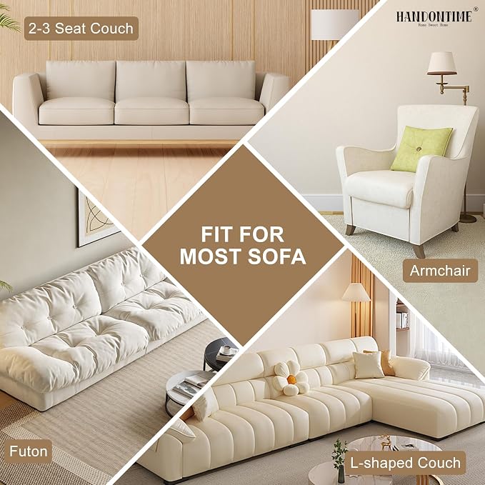 HANDONTIME Non-Slip Pet Couch Cover Washable, Plush Faux Fur Couch Protector for Cushion Pet-Friendly Sofa Covers for Dogs, Checkered Diamond Sectional Covers Dog Mat for Sofa (Ivory, 35.6" x 70.9")