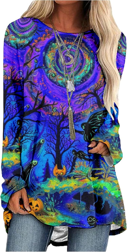 MARSVOVO Women Novelty Graphic Plus Size Sweater Crewneck Long Sleeve Cute Printed Loose Fit Casual Fall Sweaters Top