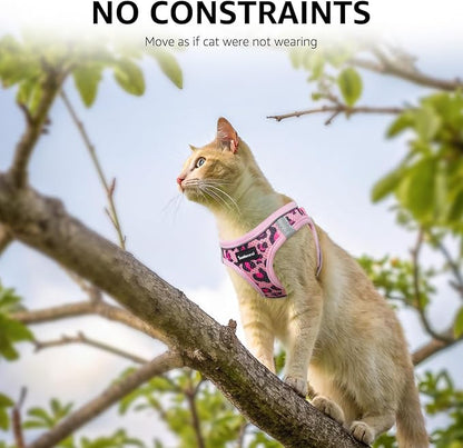 SCENEREAL Cat Harness & Leash Set Escape Proof - Adjustable Air Mesh Vest with Reflective Strips for Kittens, Puppies, Rabbits, Pink Leopard M