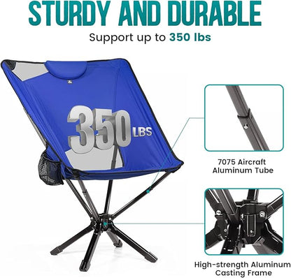 TCEK Portable High Back Camping Chair with Adjustable Height, Small Compact Outdoor Folding Chair for Adults Travel, Riselite Collapsible Lightweight Packable Camp Chairs, Easy Carry and Quick Setup