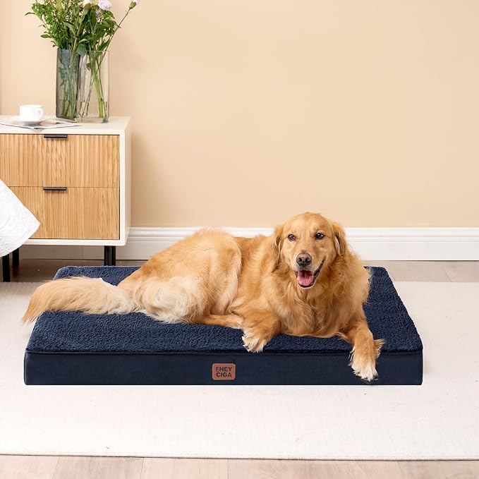 EHEYCIGA Orthopedic Dog Bed Large with Removable Washable Cover, 36IN Navy | Egg Crate Foam Support, Durable Oxford fabric, Non-Slip Bottom, Machine Washable, Soft Waterproof Plush Pet Bed Mat For Crate