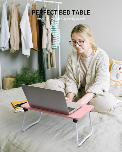 Ruxury Foldable Lap Desk Laptop Stand Bed Desk Table Tray, Breakfast Serving Tray, Portable & Lightweight Mini Table, Lap Tablet Desk for Sofa Couch Floor - Pink
