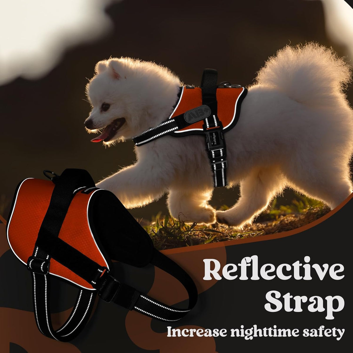 rabbitgoo Dog Harness for Large, Easy On Pet Vest with One Buckle, No Pull Adjustable Service Harness with D-Ring & Handle, Reflective for Safety Walking, Training, Orange, XL
