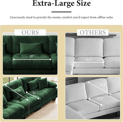 173.2" Oversized Couch, 4 Seater Modular Sectional Sofa, Green Large L Shaped Sectional Couches for Living Room, Fluffy Chenille Fabric Cloud Couch with Ottoman, Deep Seat Sofas