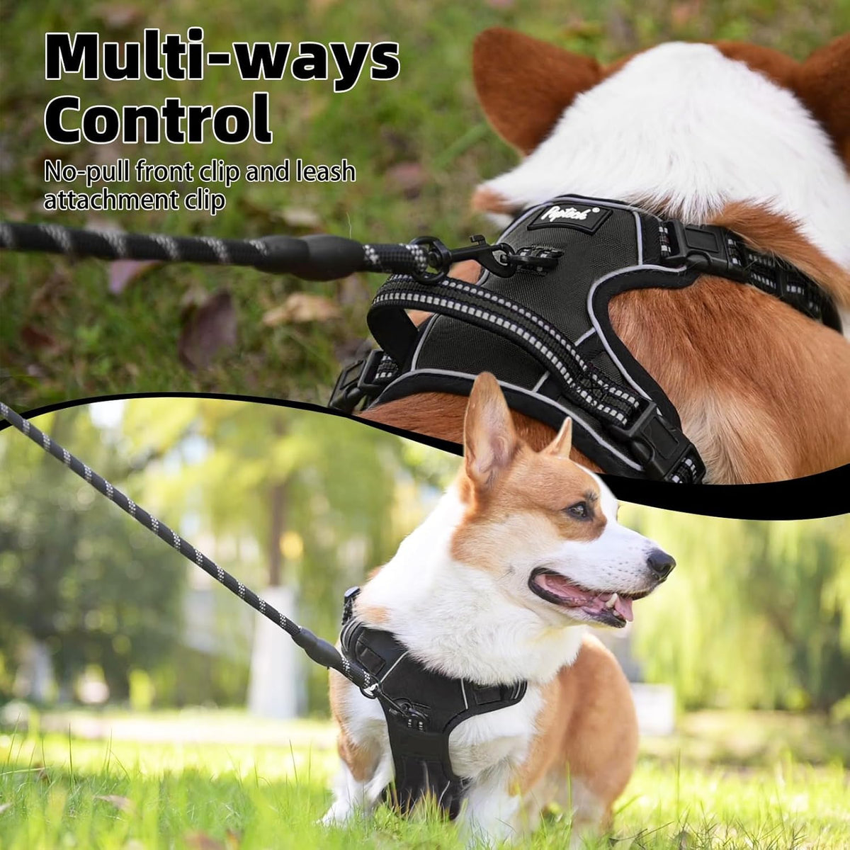 PUPTECK No Pull Dog Harness Small Sized, Adjustable Reflective Dog Harness with Handle Easy Control, Comfortable Soft Padded Pet Vest Harness for Small Dogs, Black S