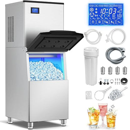 Commercial Ice Maker Machine 450 Lbs/24H, 350 Lbs Large Storage, Stainless