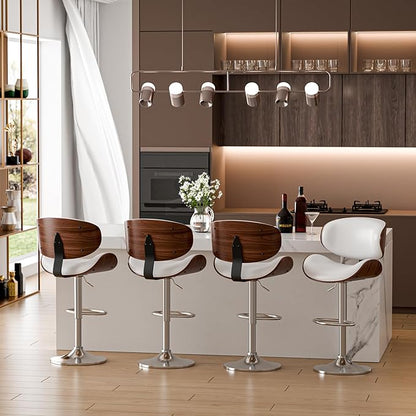 Aowos Bar Stools, Adjustable Swivel Leather Bar Stools for Kitchen Island, Mid Century Modern Counter Height Bar Chairs Barstools with Back & Footrest (White 1PCS)