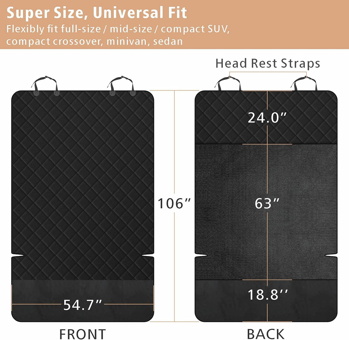 F-color SUV Cargo Liner for Dogs, Upgraded Extra Large Water Resistant Pet Cargo Cover Dog Seat Cover Mat for SUVs with Bumper Flap Protector, Non-Slip, Wear-Proof, Universal Fit, Black