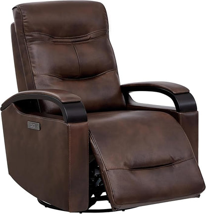 CHITA Genuine Leather Power Swivel Glider Rocker Recliner, FSC Certified Mid Century Modern Recliner Chair for Adults, Adjustable Power Headrest, for Nursery and Living Room, Cognac Brown