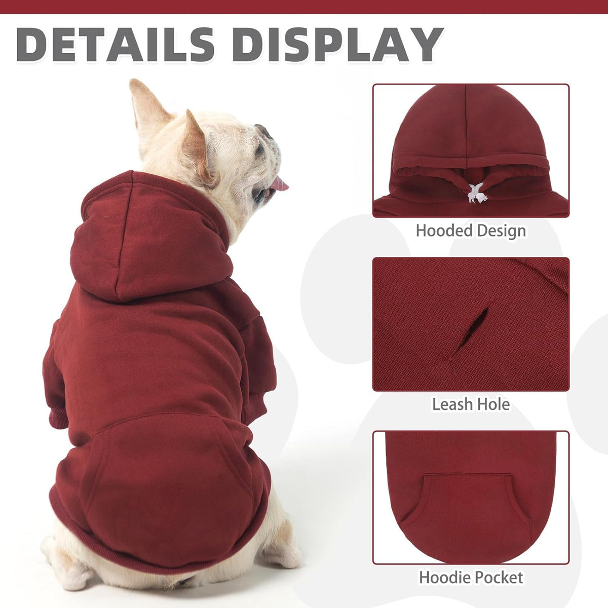 KOOLTAIL Soft and Warm Dog Hoodie Sweater with Leash Hole and Pocket, Winter Coat for Small to Large Dogs, Cat, Puppy, Boys, Girls - Deep Red SM