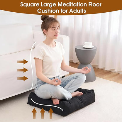 Tikuns Floor Pillows for Adults, 22 * 22 Inch Inch Meditation Cushions, Large Square Sitting Cushion Living Room Memory Foam Pillow for Sitting (1, Black, 22x22x4 Inch)