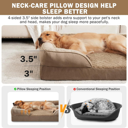 INVENHO Orthopedic Large Dog Bed, Washable Waterproof, Egg-Crate Foam Dog Couch Bed with Washable Removable Cover, Waterproof Lining and Nonskid Bottom