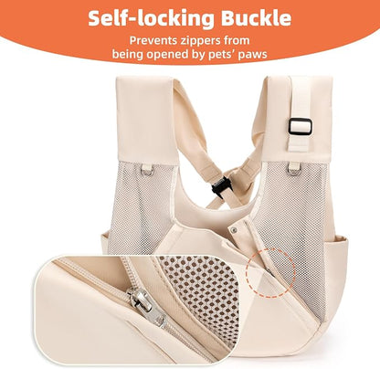 Wakytu Dog Sling Carriers,Pet Front Carrier for Small Dogs 2-in-1 | Hands Free Front Cat Carrier Backpack with Self-Locking Buckle, Removable Pad, Breathable Mesh, Up to 16 lbs