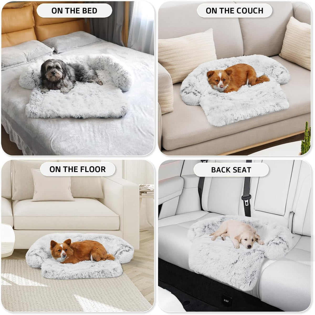 Calming Dog Bed Fluffy Plush Dog Mat for Furniture Protector with Removable Washable Cover for Large Medium Small Dogs and Cats (XS (31"x23.5"x5"), Light Grey)