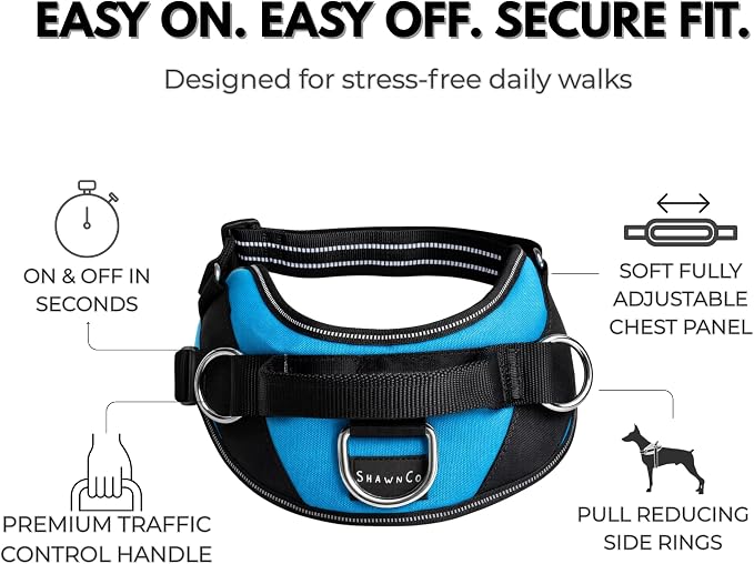 ShawnCo Essential Dog Harness, No-Pull Pet Vest (Mustang Red,M) | 3 Leash Clips, Easy On, No-Choke, Reflective, Adjustable Fit, Padded Comfort, Control Handle, For Small, Medium & Large Dogs