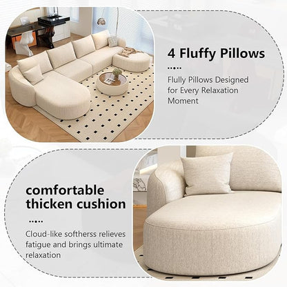138.6" Modular Sectional Couches Luxury Modern Curved Back U-Shape Sofa Set with Ottoman,Minimalist Comfy Boneless Cloud Couch for Living Room Apartment,(Left Facing Chaise,White)