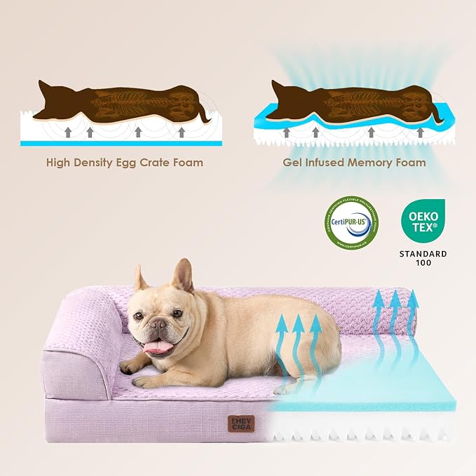 EHEYCIGA Memory Foam Dog Bed, Extra Large Orthopedic Dog Bed, Lilac | Washable Removable Cover, Waterproof Flat Pet Sofa Couch with Nonskid Bottom, 48x35x7.5
