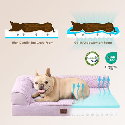 EHEYCIGA Memory Foam Dog Bed, Large Orthopedic Dog Bed, Lilac | Washable Removable Cover, Waterproof Flat Pet Sofa Couch with Nonskid Bottom, 44x32x6.5