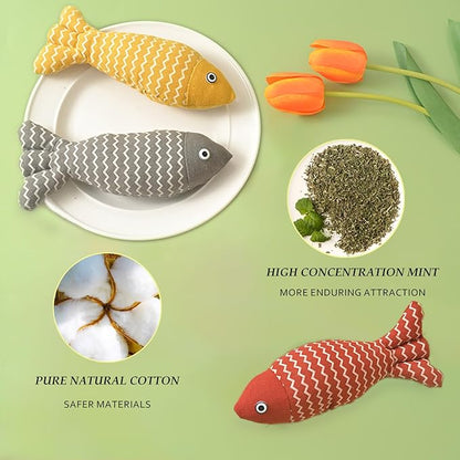 Cat Toys for Indoor Cats 9pcs Wavy Fish Toy Catnip Toys Cats Interactive Toys Kitten Dental Gifts Cat Kicker Grass Stick Kitty Chew Plush with Bells