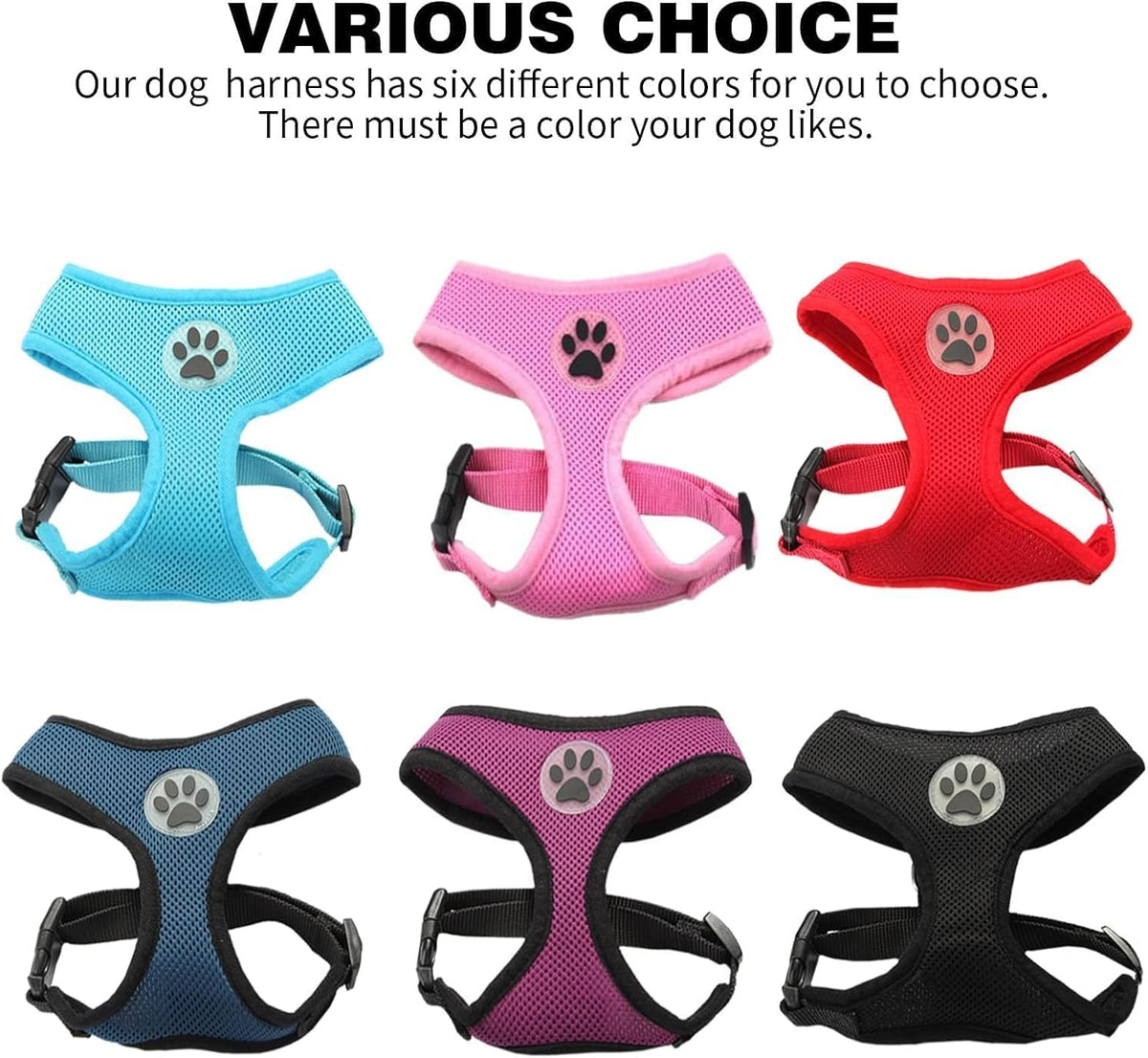 BINGPET No Pull Dog Harness Medium Sized,Breathable Mesh Puppy Cat Harnesses,Pink, M