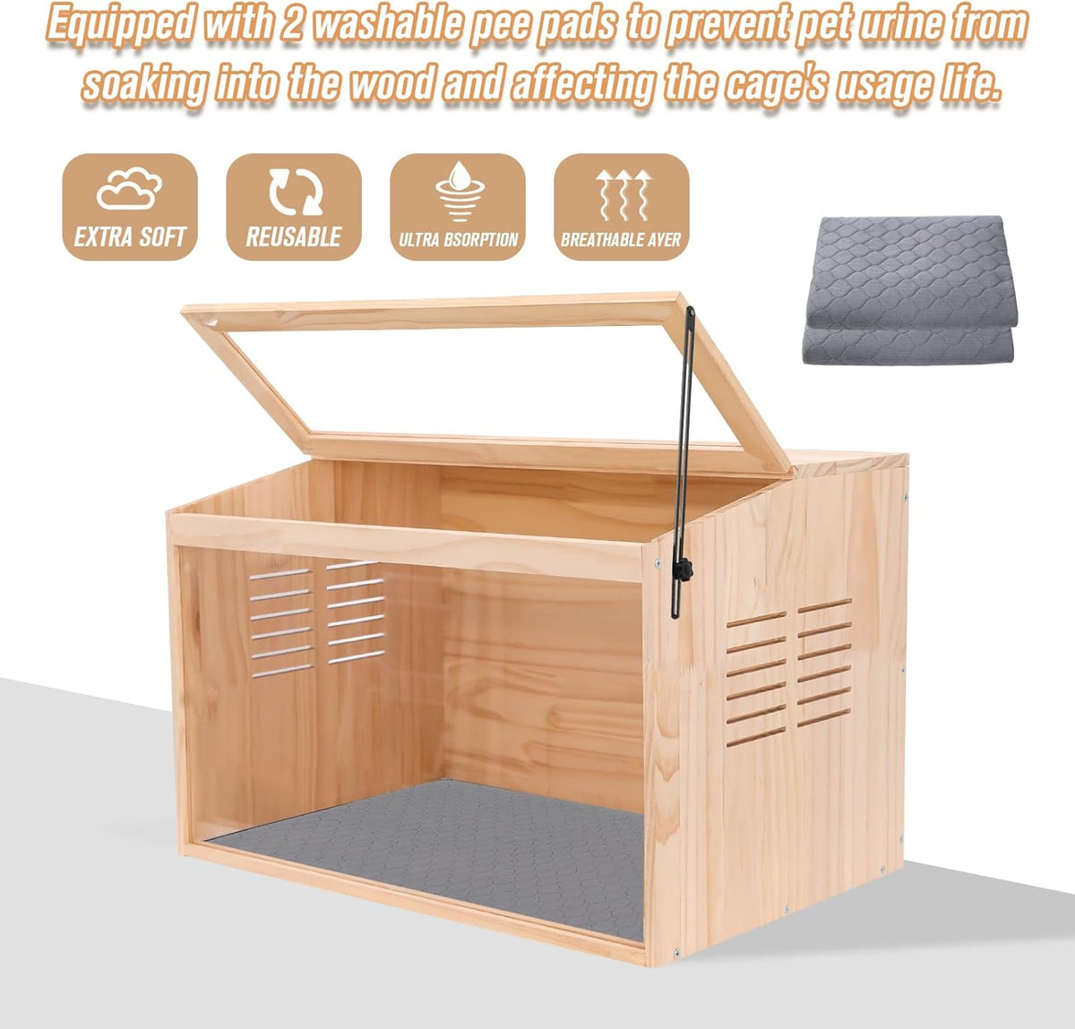 Wooden Hamster Cage,24" Lx16 Wx16 H,Animal Cabinet for Dwarf Syrian Hamsters Degus, Hamster Habitat with Openable Top and Large Acrylic Sheets.
