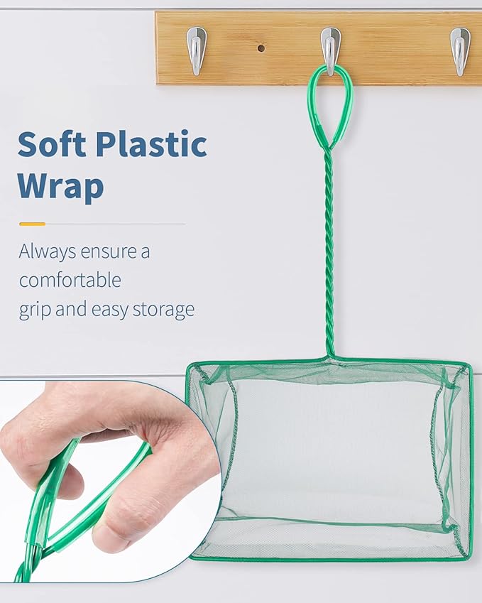 Pawfly Aquarium Fish Net with Braided Metal Handle Square Net with Soft Fine Mesh Sludge Food Residue Wastes Skimming Cleaning Net for Fish Tanks Small Koi Ponds and Pools
