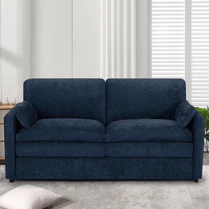 69" Chenille Modern Couch with Cozy & Soft Backrests, 2 Seats Sofa with 2 Extra Pillows, Comfy Upholstered Sofa with Thicker Cushions for Living Room, Office, Blue