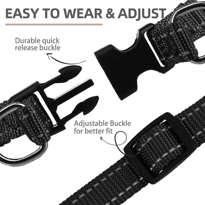 PUPTECK No Pull Dog Harness Soft Adjustable Basic Nylon Step in Puppy Vest Outdoor Walking with ID Tag, Reflecive Black, S