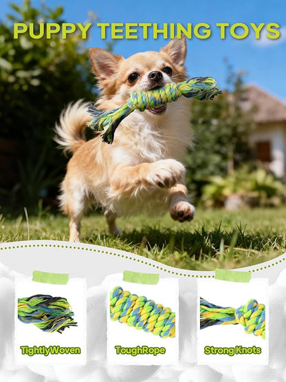 TwoEar Dog Rope Toy 9 Pack - Puppy Teething Toys for Small Medium Breed - Indestructible Dog Chew Toys for Aggressive Chewers - Cotton Tug of War Dog Toys for Boredom, Teeth Clean