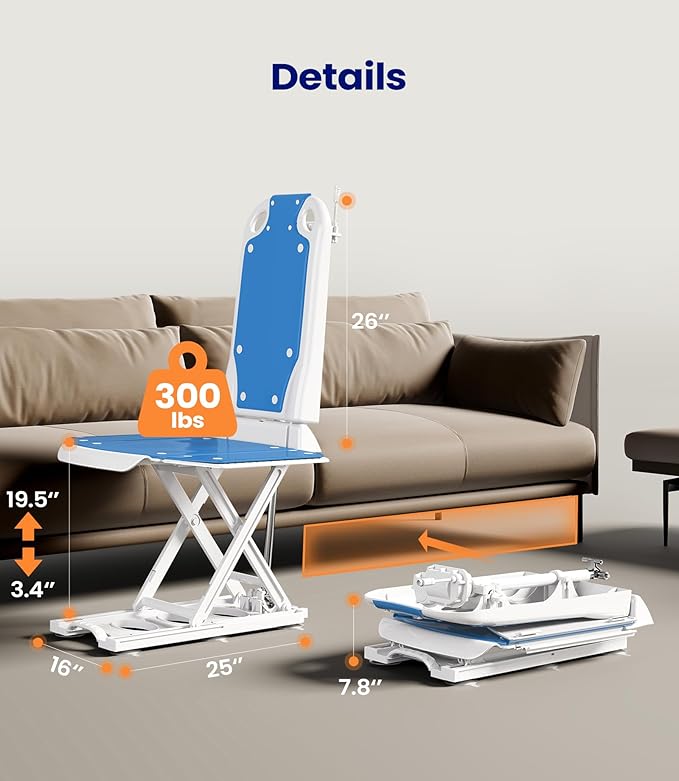 VOCIC Electric Chair Lift with 2 Types Suction Cups, Fall Assist Devices Lift You Up from Floor, Floor Lift Height Up to 20", Support Up to 300 LBS, No Assembly Required, AX08 (Blue)