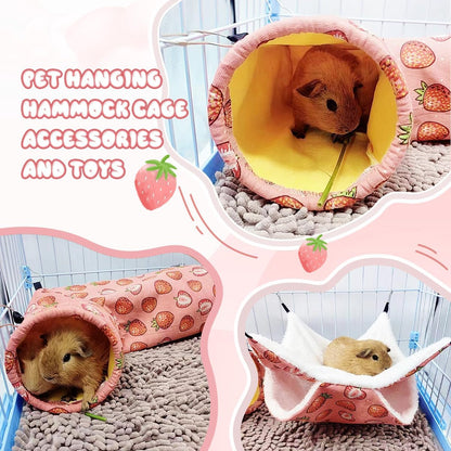 LYART Guinea Pig Rat Ferret Hammock & Warm Bed - Small Pet Hideout Tunnel Cave Hanging Bunkbed - Sugar Glider Squirrel (1.Hammock & Corner Tunnel)