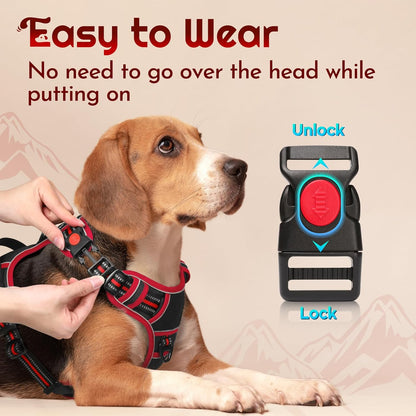 Eagloo Dog Harness Medium Sized, Easy Wearing with 3 Buckles, Adjustable No Pull Pet Harness with 2 Rings for Walking, No Chock Reflective Soft Padded Vest with Control Handle, Black & Red, M