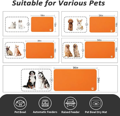 HotLive Dog Food Mat - Absorbent Cat Mat for Food and Water, No Stains Pet Feeding Bowl Mat, Easy to Clean Pet Placemats, Quick Dry Dog Water Dispenser Mat for Messy Drinkers | Paw Orange 16"x 24"