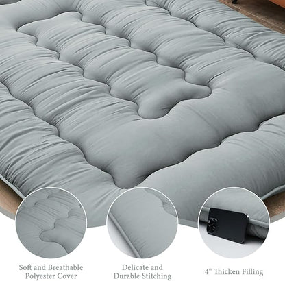 DAICO Japanese Floor Mattress, 4'' Thicken Futon Mattress Tatami Mat, Sleeping Pad Foldable Roll Up Mat for Camping and Guest Room, Full Size 54''*80'', Grey