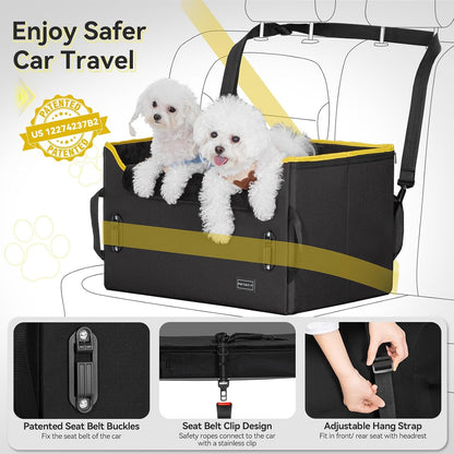 PETSFIT Dog Booster Car Seat, Dog Car Seats for Medium Sized Dogs or 2 Small Pets with 2 Safety Leashes and Patented Buckles, Carseat for Dogs with Storage Pockets for Pets Under 45Lbs (Black)