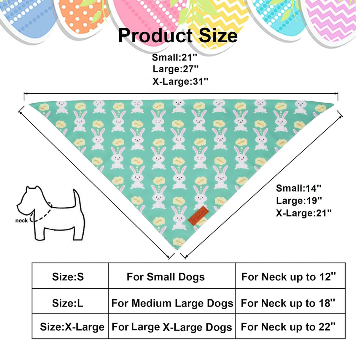 PTDECOR Easter Dog Bandana, Green and Yellow Rabbit Carrot Reversible Holiday Dog Scarf, Multi Size, Triangle Pet Easter Bandanas for Small Dogs Pets (Small)
