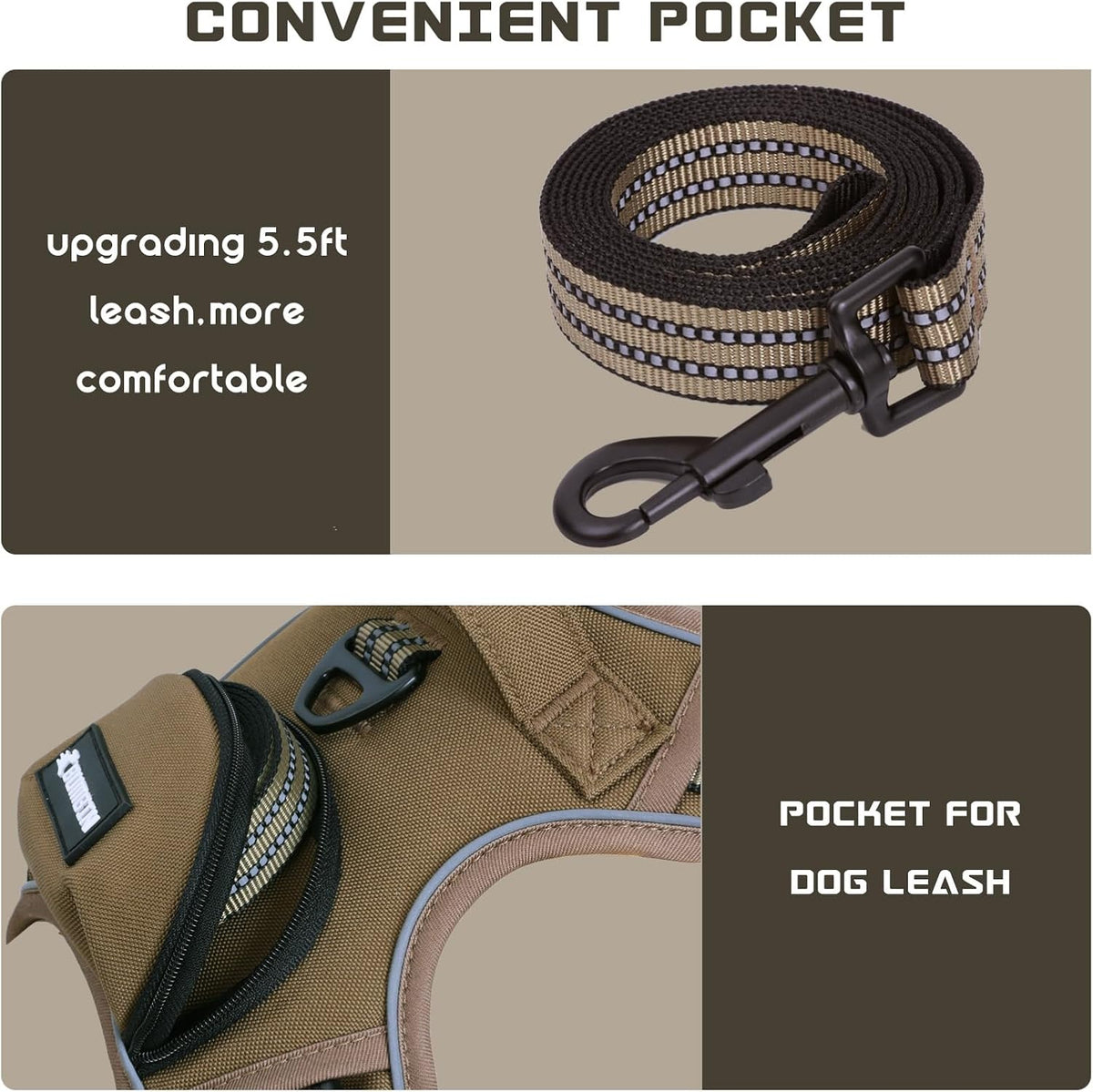 No Pull Dog Harness for Large Dogs, Adjustable No Choke Pet Vest with Dog Leash Fit Smart Reflective Pet Walking Harness for Training Easy Control Soft Handle Brown L