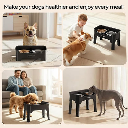 URPOWER Mess Proof Elevated Dog Bowls, High Wall Splash Guard Design, 4 Height Adjustable Raised Bowl Stand, 2 Stainless Steel Bowls, Non-Slip Food Water Set for Small Dogs