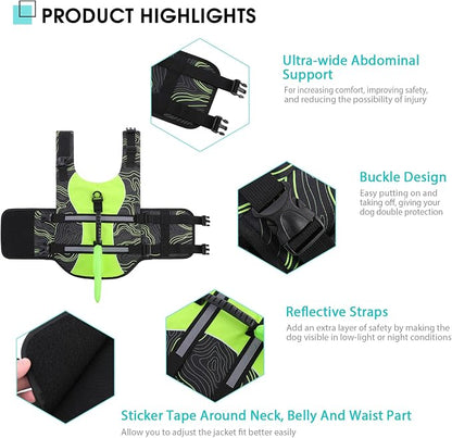Shark Dog Life Vest for Swimming, Pet Life Vests for Boating, High Buoyant DogLife Jacket, Ripstop High Flotation Swimsui for Small, Medium, Large Dogs (Greenblack,S)