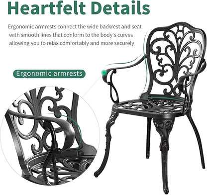 Withniture Bistro Set 3 Piece Outdoor, Cast Aluminum Patio Bistro Sets, Bistro Table and Chairs Set with Umbrella Hole, Black Bistro Table Set for Garden Porch Balcony (Butterfly Black)
