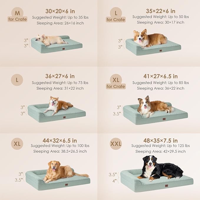 EHEYCIGA XXL Dog Bed Memory Foam, Orthopedic Giant Dog Bed Jumbo with Washable Removable Cover, Waterproof Pet Sofa Couch with Nonskid Bottom, 48x35x7.5, Greyish Green | Washable Removable Cover, Waterproof Flat Pet Sofa Couch with Nonskid Bottom, 48x3...