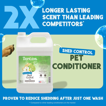 TropiClean Deshedding Dog Conditioner, Professional Conditioner, Reduces Shedding & Softens Coat, Puppy Safe, Lime & Cocoa Butter Scent, 1 Gallon