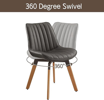 Art Leon Dining Chairs Set of 4, Mid Century Modern Swivel Kitchen Dining Room Chairs, Upholstered Faux Leather Armless Side Chairs with Wood Legs for Living Room Bedroom, Dark Gray