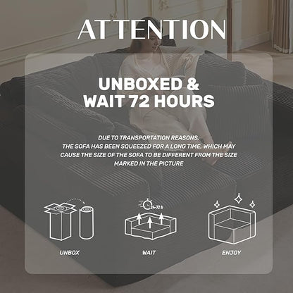 138" Modular Sofa Memory Foam Sectional Couches for Living Room, Sleeper Sofa Bed, Corduroy, Black