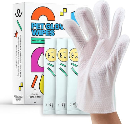 Pet Glove Wipes for Dogs and Cats, Cleaning & Deodorizing Grooming Gloves for Daily Care and Traveling, Dog Wipes Washing Gloves Rinse Free, 18 PCS