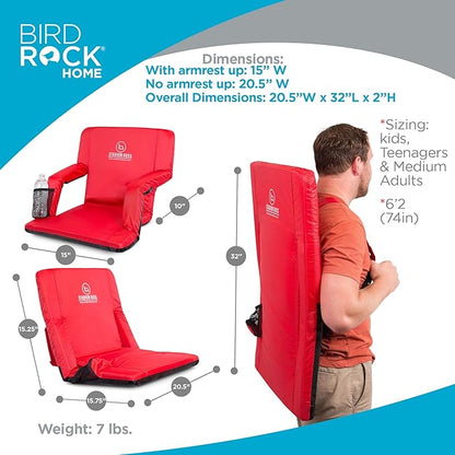 Stadium Boss Recliner Stadium Seat for Bleachers, Benches, Lawns, Backyard, Camping & Beach – Padded Sport Chair, Cushion Backs & Armrest – 6 Reclining Positions – Portable Carry Straps – Red