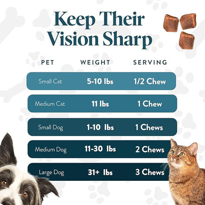 Bundle Eye Supplements for Dogs & Cats | Vision Chews with Omega-3 for All Ages - Includes 15 Chicken Liver Flavored Chews & Pet Eye Drops, 16 mL | Antioxidants & 2% NAC for Cataracts